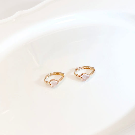 Heart Shape Rose Quartz Hoop Earrings