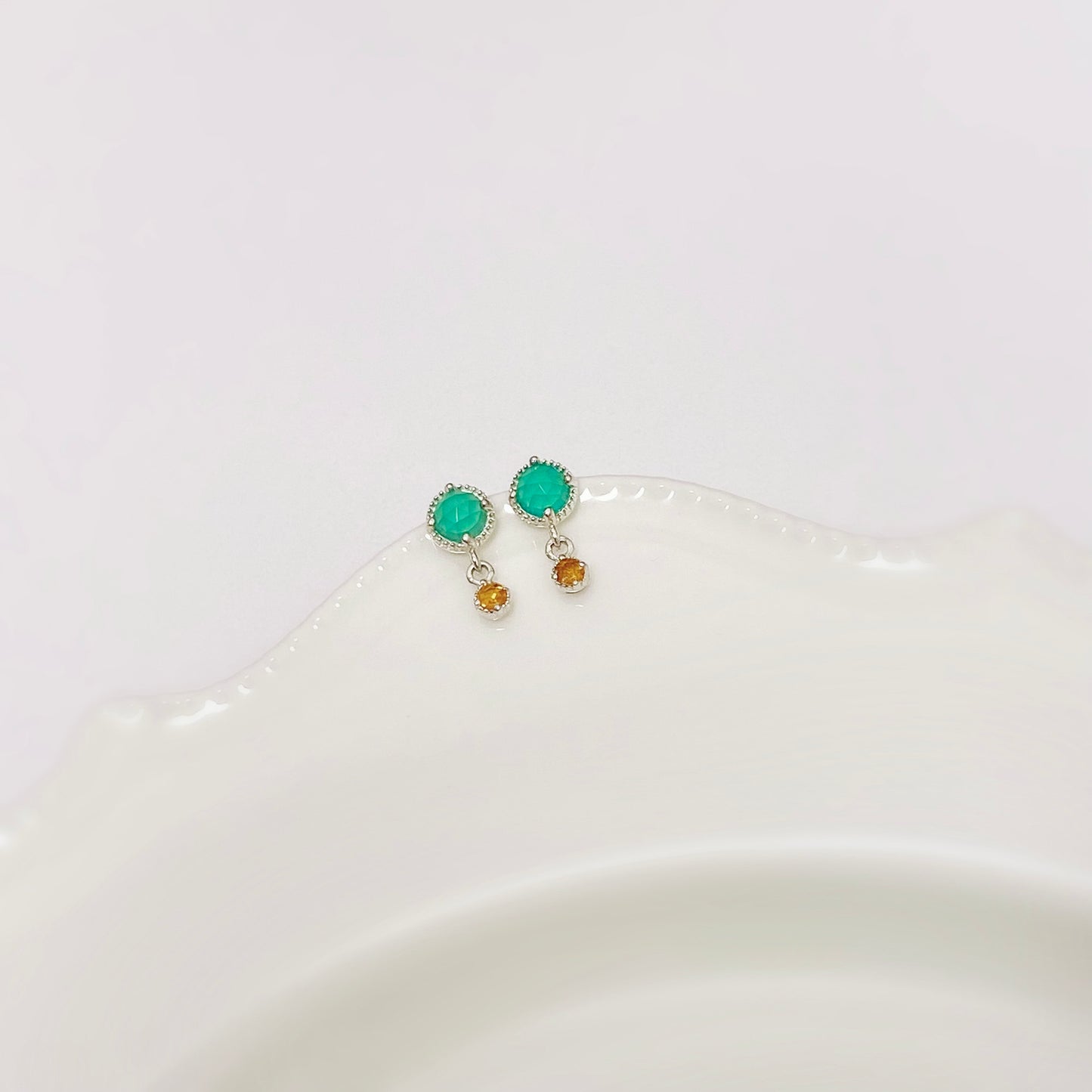 Green Onyx With Citrine Earrings