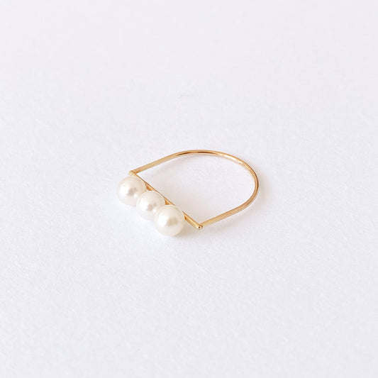 Hayami Bar Ring With Pearls (K10 Gold)